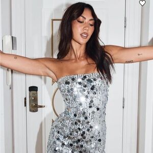 Princess Polly | Dresses | Evianna Strapless Mini Dress Silver | Poshmark